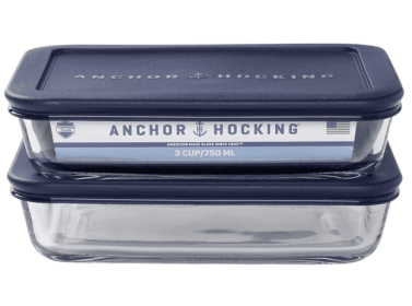 Anchor Hocking Glass Food Storage Containers with Lids, 3 Cup Rectangular, Set of 2